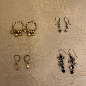 Vintage 1990s beaded pierces earrings lot, mixed metals and beads, fun designs